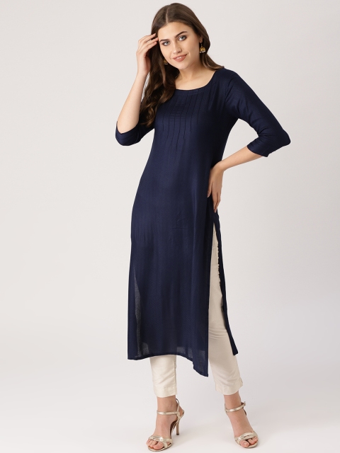 

Libas Women Navy Blue Woven Design Straight Kurta