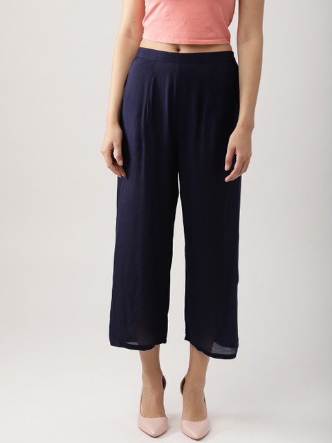 

Libas Women Navy Blue Solid Straight Cropped Palazzos