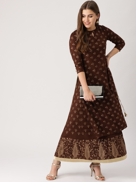 

Libas Women Brown & Golden Printed Kurta with Skirt