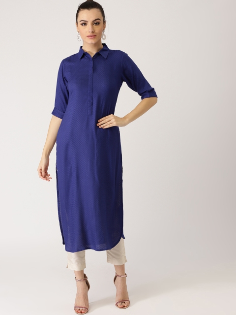 

Libas Women Blue Woven Design Pathani Kurta