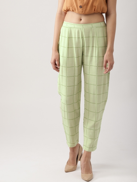 

Libas Women Green Straight Fit Checked Trousers