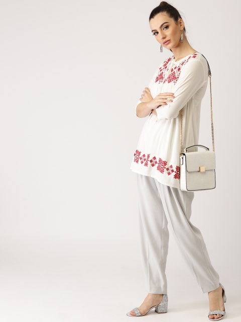 

Libas Off-White Embroidered Empire A-Line Kurti
