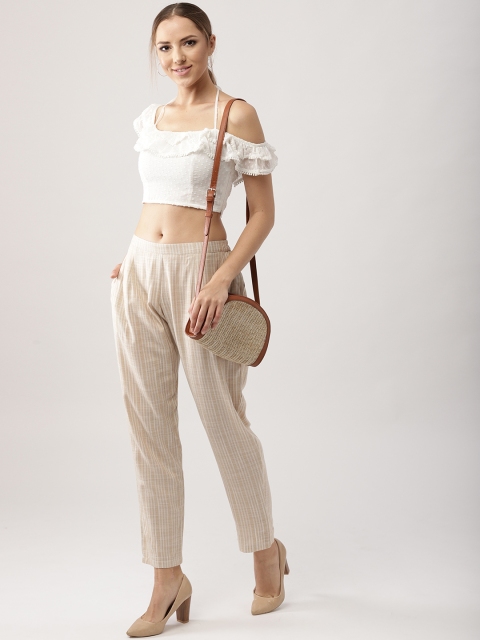 

Libas Women Beige & White Straight Fit Striped Trousers