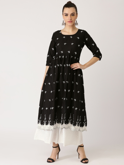 

Libas Women Black & White Embroidered Kurta with Palazzos