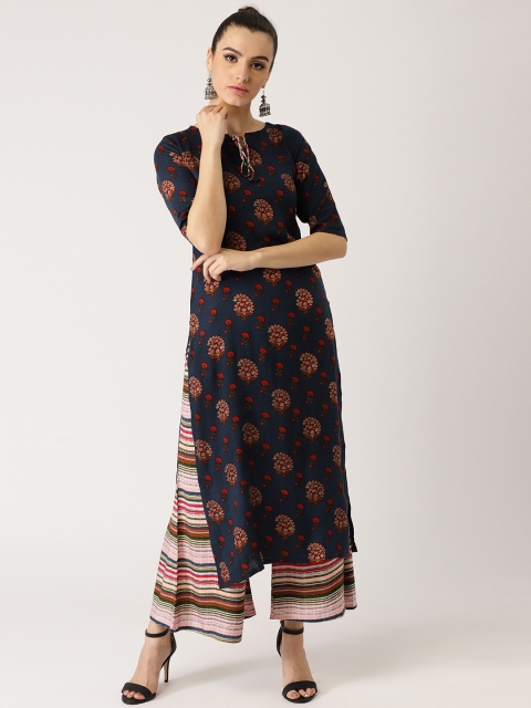 

Libas Women Navy Blue & Rust Red Printed Kurta with Palazzos