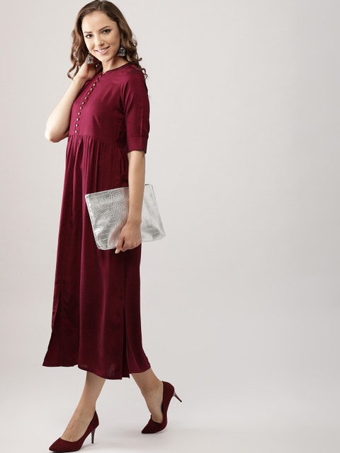 

Libas Women Maroon Solid Midi Empire Dress
