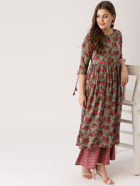 

Libas Women Grey & Pink Printed Kurta with Palazzos