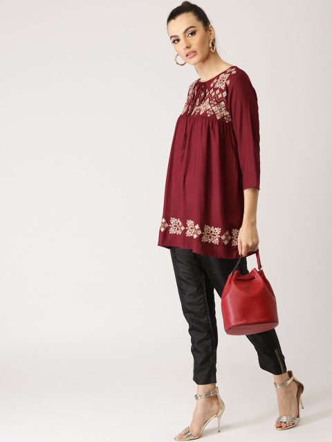 

Libas Women Maroon Yoke Design A-Line Kurti