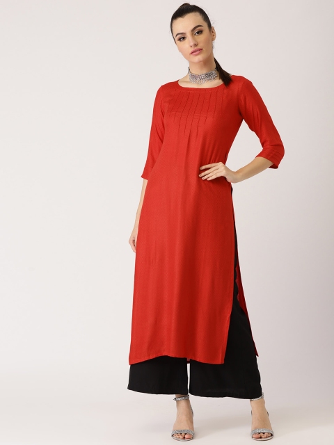

Libas Women Red Woven Design Straight Kurta