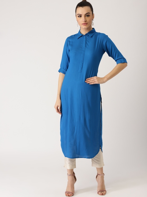 

Libas Women Blue Woven Design Pathani Kurta