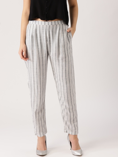 

Libas Women White & Black Straight Fit Striped Regular Trousers