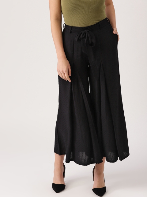 

Libas Women Black Flared Self Design Cropped Palazzos