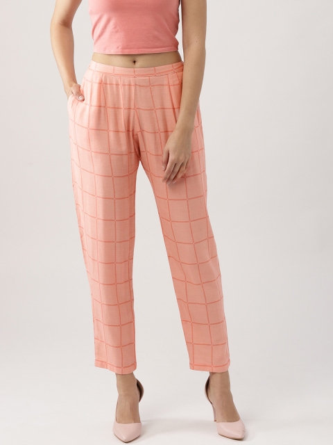 

Libas Women Pink Straight Fit Checked Trousers