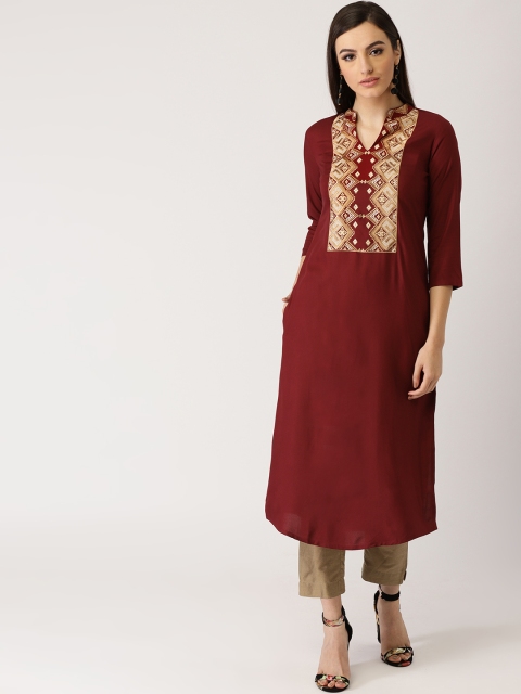 

Libas Women Maroon Yoke Design Straight Kurta