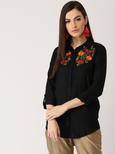 

Libas Women Black Regular Fit Embroidered Detail Casual Shirt