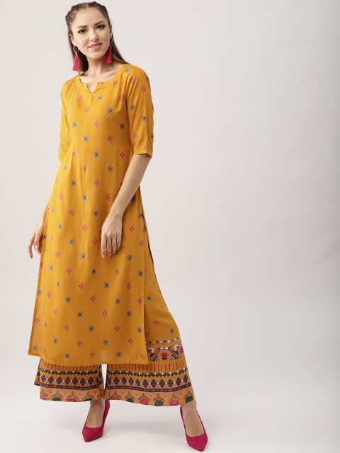 

Libas Women Mustard Yellow Printed Kurta with Palazzos