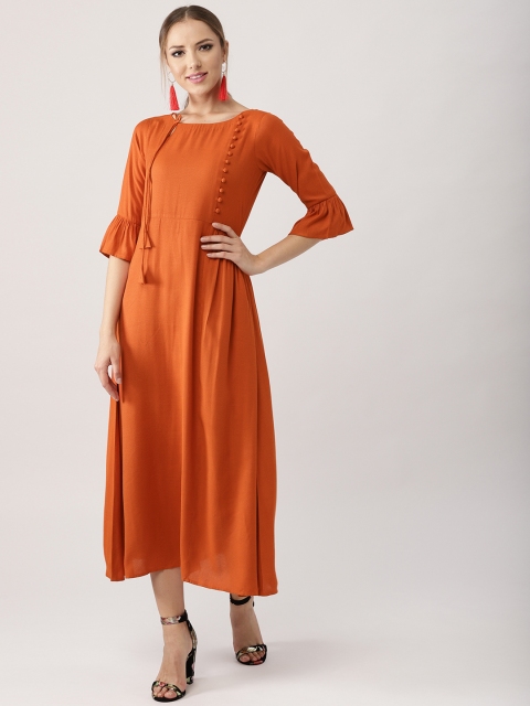 

Libas Women Orange Solid Maxi Dress