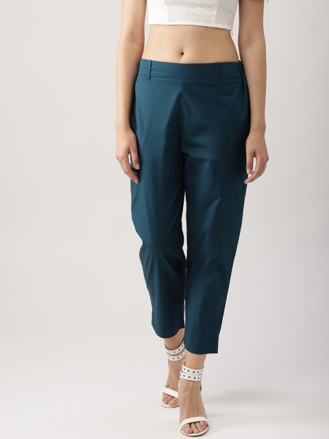 

Libas Women Teal Blue Straight Fit Solid Cropped Trousers