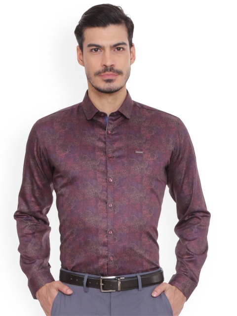 

V Dot Men Purple Slim Fit Printed Party Shirt