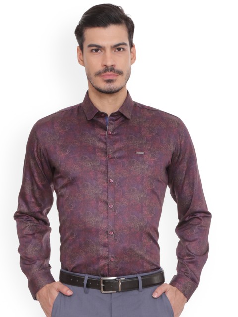 

V Dot Men Purple Slim Fit Printed Party Shirt