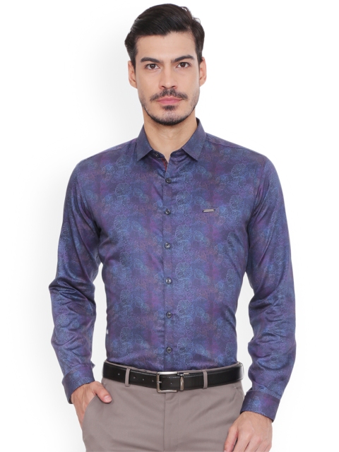 

V Dot Men Blue Slim Fit Printed Party Shirt