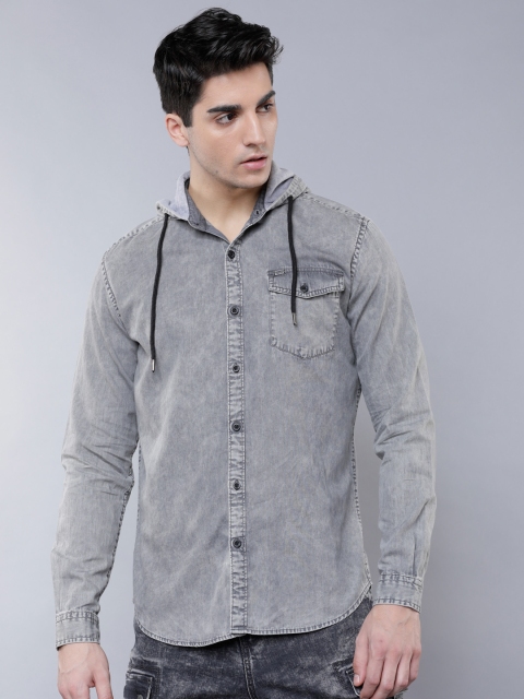 

LOCOMOTIVE Men Grey Slim Fit Solid Casual Shirt