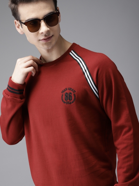 

HERE&NOW Men Maroon Solid Sweatshirt