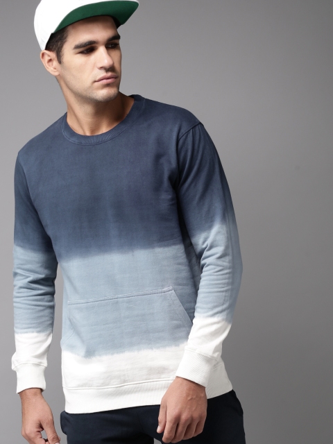 

HERE&NOW Men Navy Blue & White Colourblocked Sweatshirt