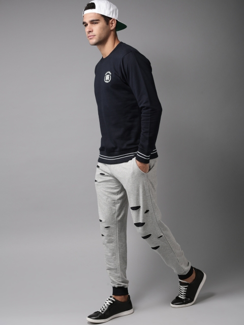 

HERE&NOW Men Navy Blue Solid Sweatshirt