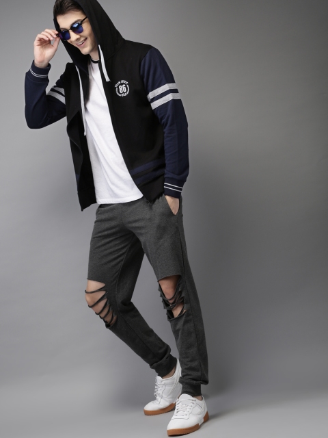 

HERE&NOW Men Black Printed Hooded Sweatshirt