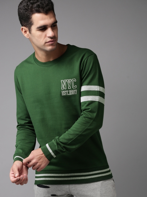 

HERE&NOW Men Green Solid Sweatshirt