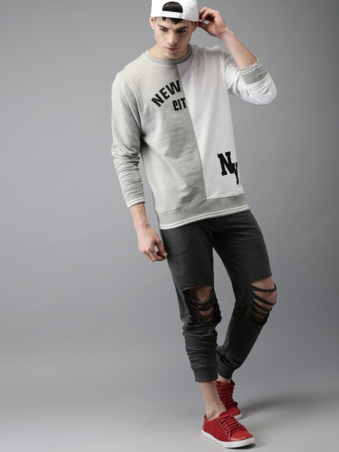 

HERE&NOW Men Grey & White Colourblocked Sweatshirt