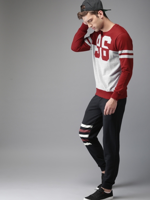 

HERE&NOW Men Maroon & Grey Colourblocked Sweatshirt