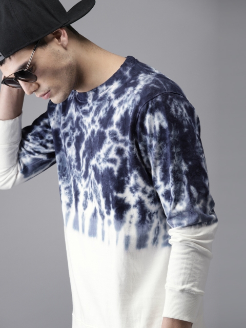 

HERE&NOW Men Navy Blue & White Printed Sweatshirt