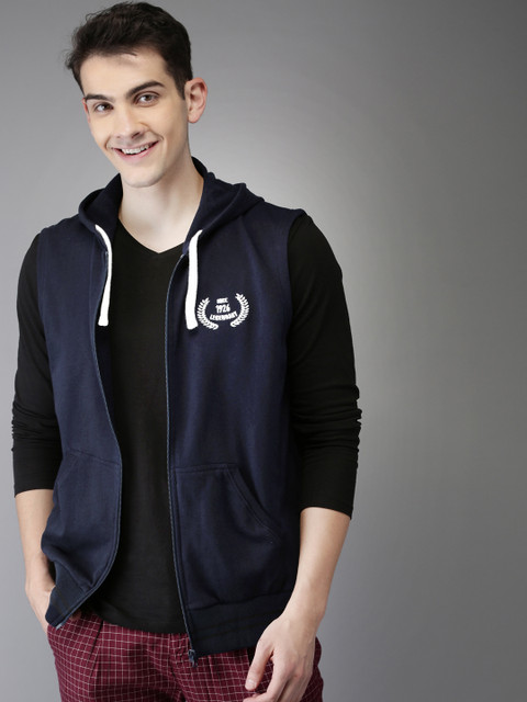 

HERE&NOW Men Navy Blue Solid Sweatshirt