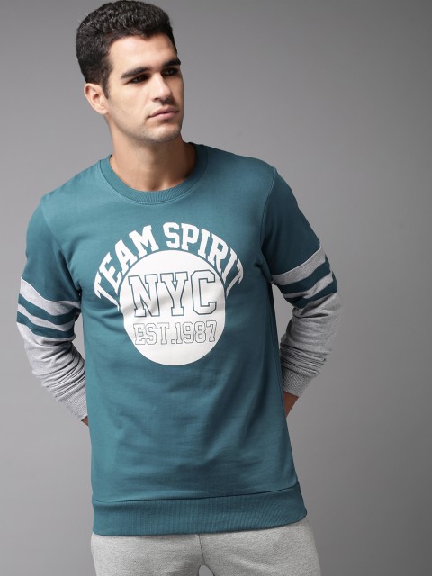 

HERE&NOW Men Teal Printed Sweatshirt