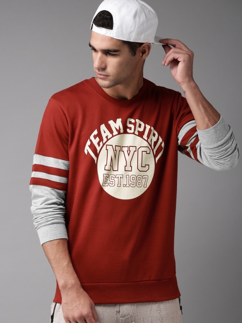 

HERE&NOW Men Maroon Printed Sweatshirt