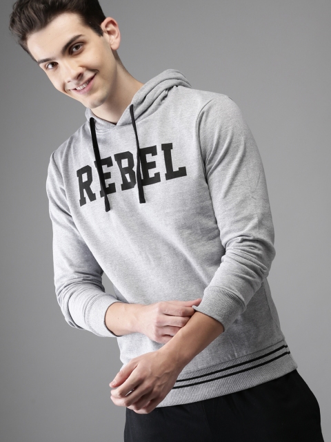 

HERE&NOW Men Grey Printed Hooded Sweatshirt