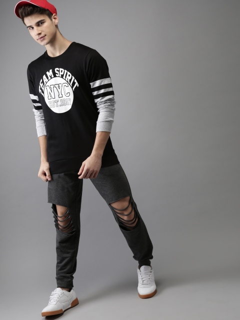 

HERE&NOW Men Black Printed Sweatshirt