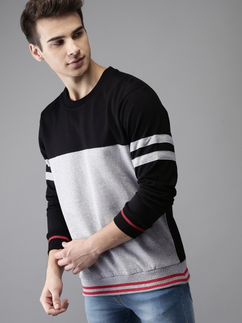 

HERE&NOW Men Grey & Black Colourblocked Sweatshirt