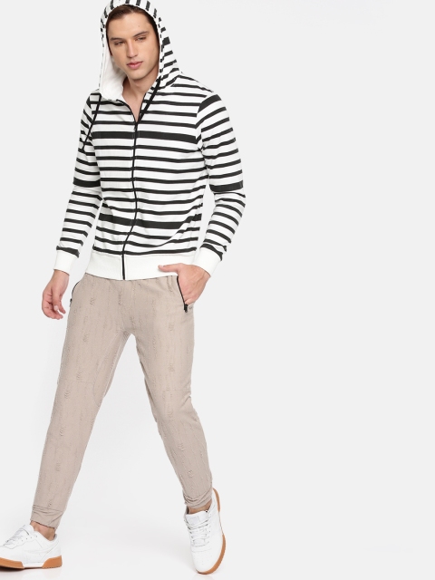 

HERE&NOW Men White & Black Striped Hooded Sweatshirt