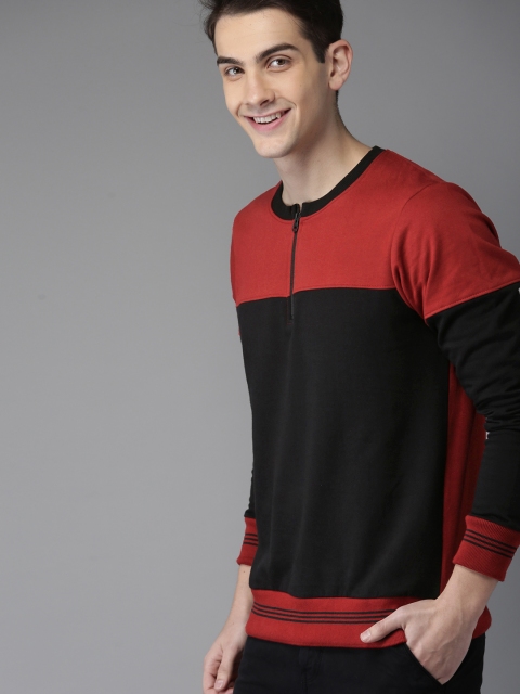 

HERE&NOW Men Red & Black Colourblocked Sweatshirt