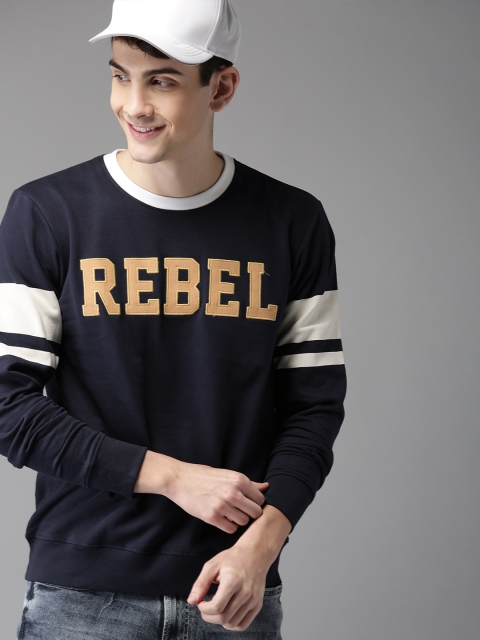 

HERE&NOW Men Navy Blue Printed Sweatshirt