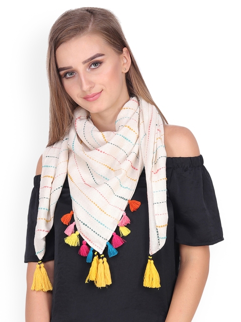 

Anekaant White & Multicoloured Striped Scarf