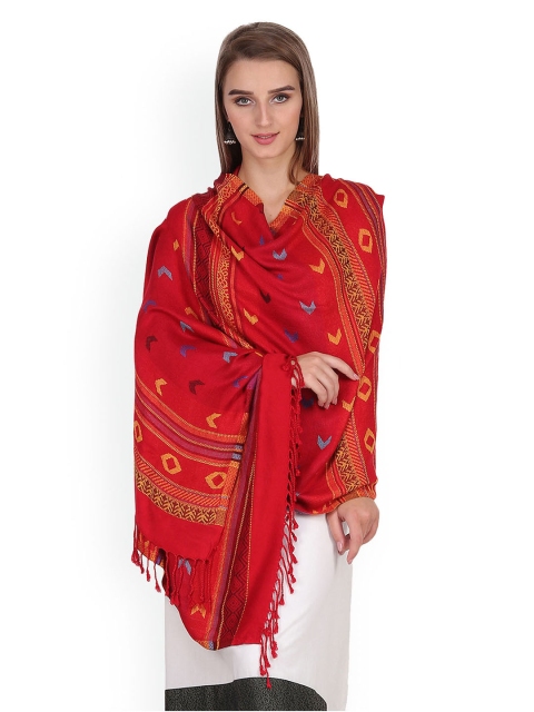 Anekaant Women Red & Multi-Coloured Woven Design Shawl