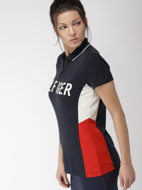 

Tommy Hilfiger Women Navy Blue Colourblocked Polo Collar T-shirt