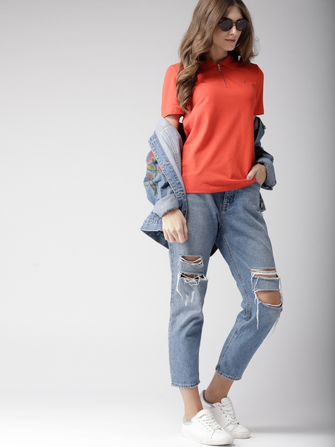 

Tommy Hilfiger Women Orange Solid Polo Collar T-shirt