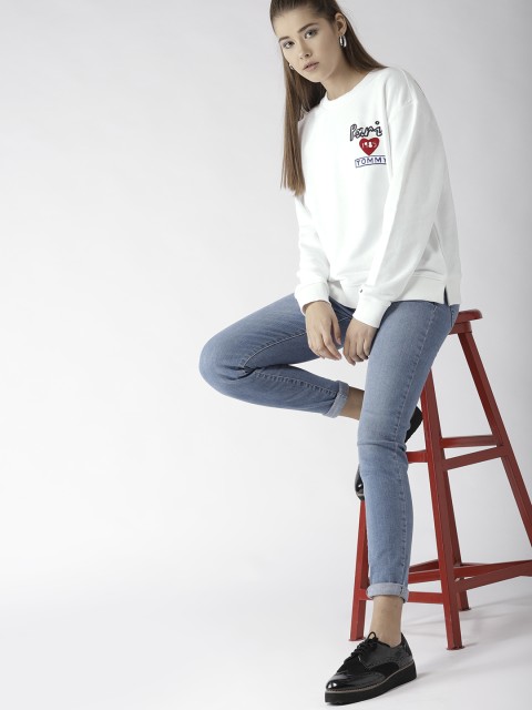 

Tommy Hilfiger Women White Solid Sweatshirt