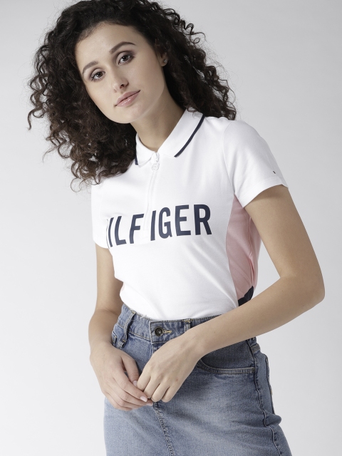 

Tommy Hilfiger Women White Colourblocked Polo Collar T-shirt