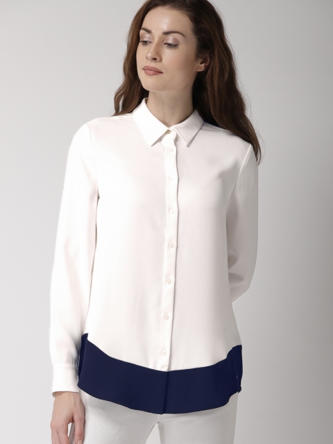

Tommy Hilfiger Women White & Navy Blue Colourblocked Casual Shirt